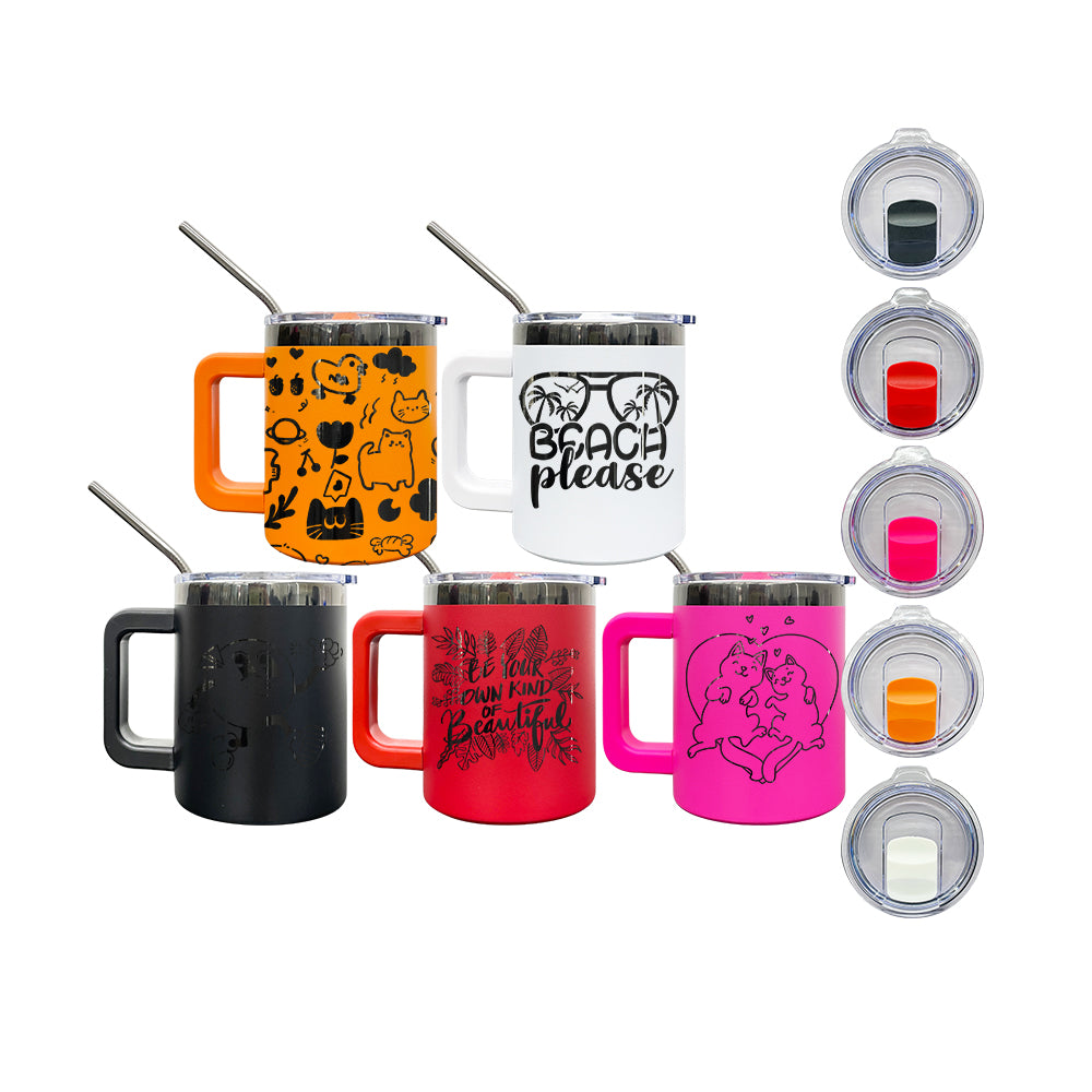 USA RTS_ Black Plated 10oz Magnetic Lid Powder Coated Stainless Steel Coffee Mugs With Removable Handle And Metal Straw_ miki