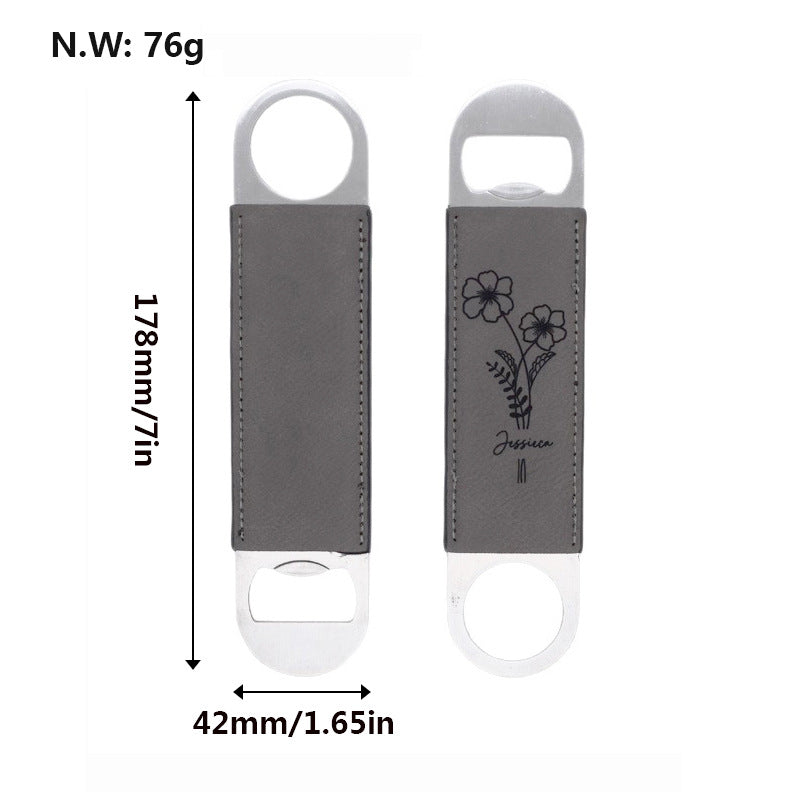 Bartender Bottle Openers Stainless Steel Flat Beer Bottle Opener with PU Leather Handle 1.6" x 7" for Laser Engraing _miki