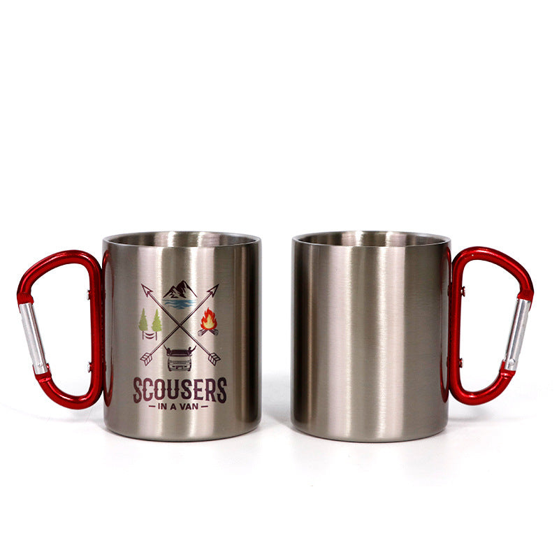Sublimation Blank Portable 300ml Stainless Steel Camping Coffee Mug with Carabiner Handle for Backpacking , Hiking, Hunting, Fishing_ miki