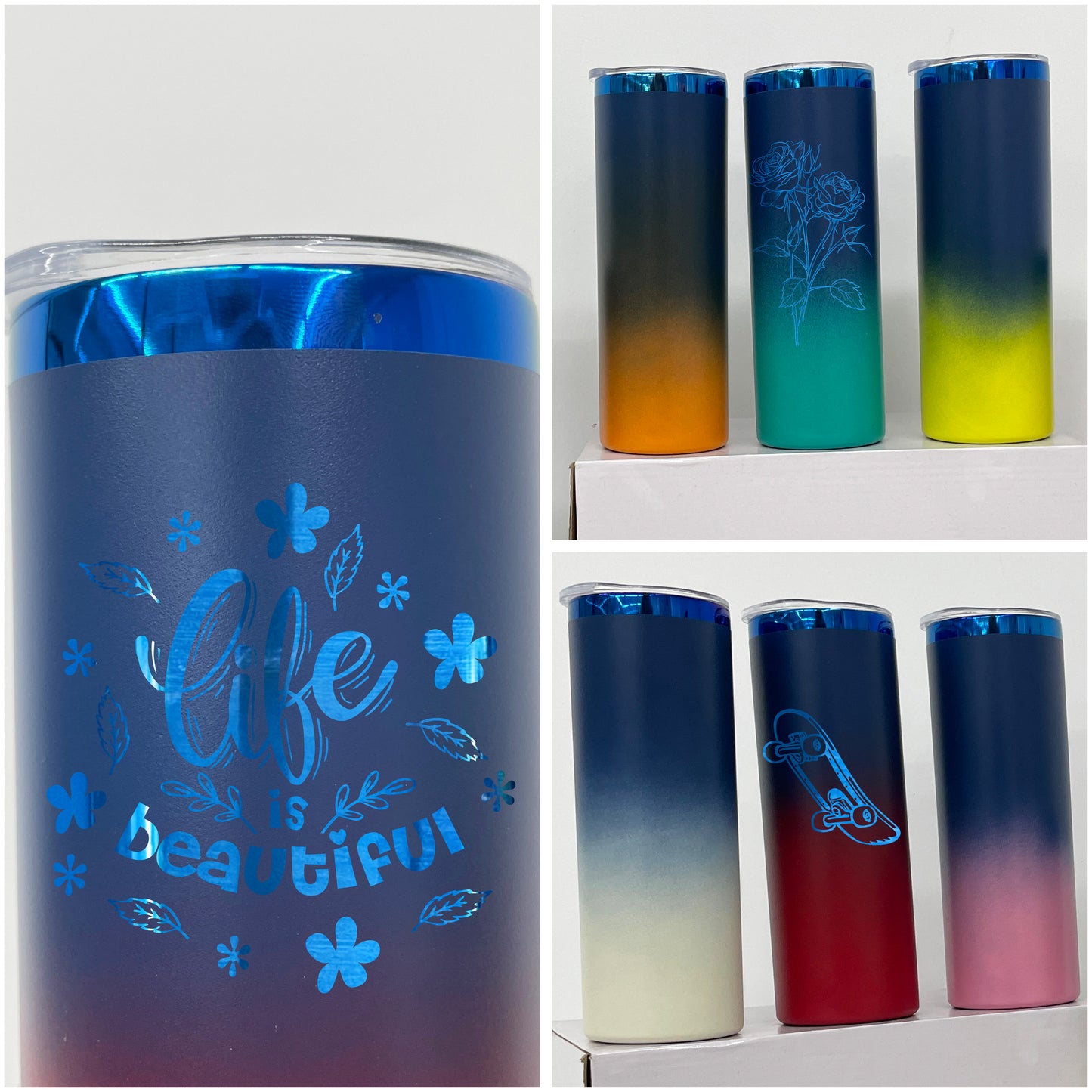 USA RTS_ Ombre Powder Coated 20oz Mirror Blue Underneath Straight Stainless Steel Tumblers for Laser Engraving_ miki