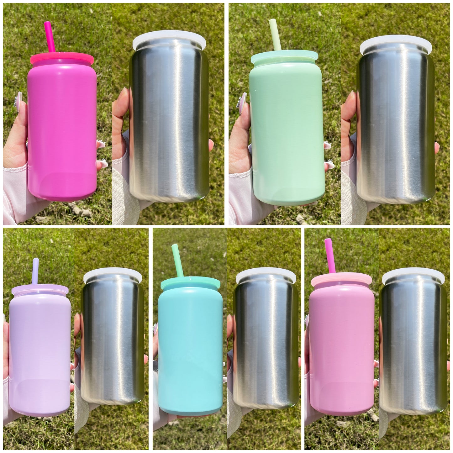 Sublimation Matte Candy Colored 16oz Vacuum Insulated Stainless Steel Can with PP Lid and Straw_ miki