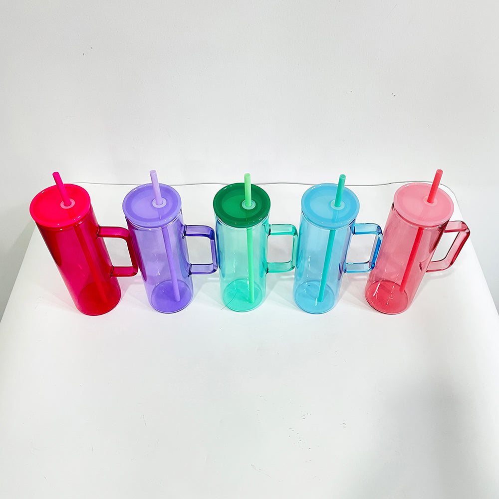USA RTS sublimation jelly 20oz straight skinny glass mugs with handle suitable for UV DTF wraps_miki