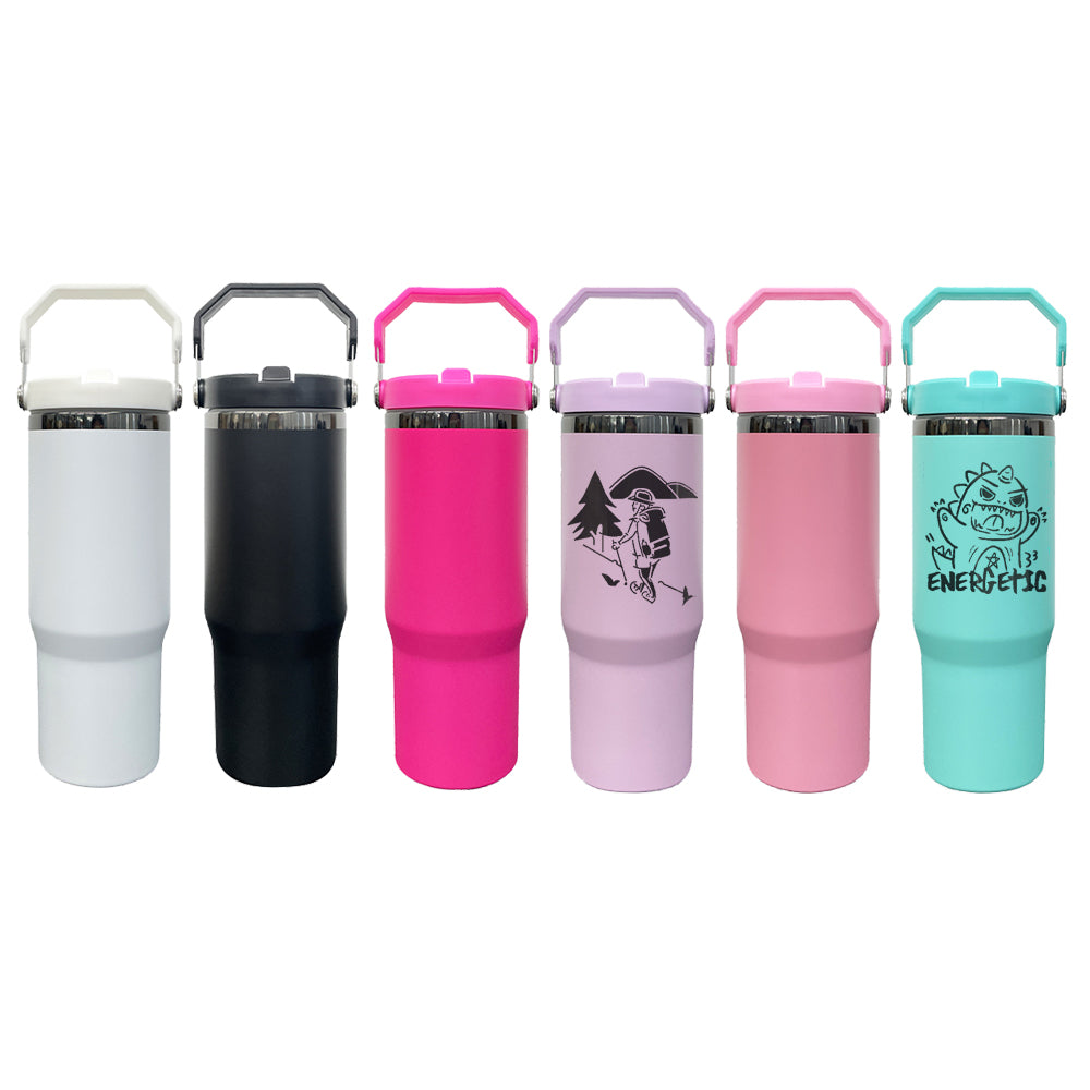 USA Presale_ Mirror Black Plated 30oz Flip Straw Water Bottles with Top Handle for Laser Engraving_ miki