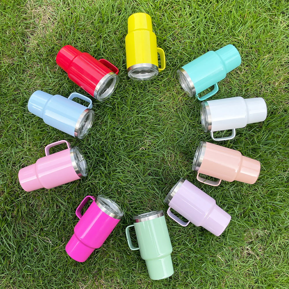 sublimation colored 3oz mini shot glass stainless steel with handle & metal straw,same shape as 40oz quencher tumbler_miki