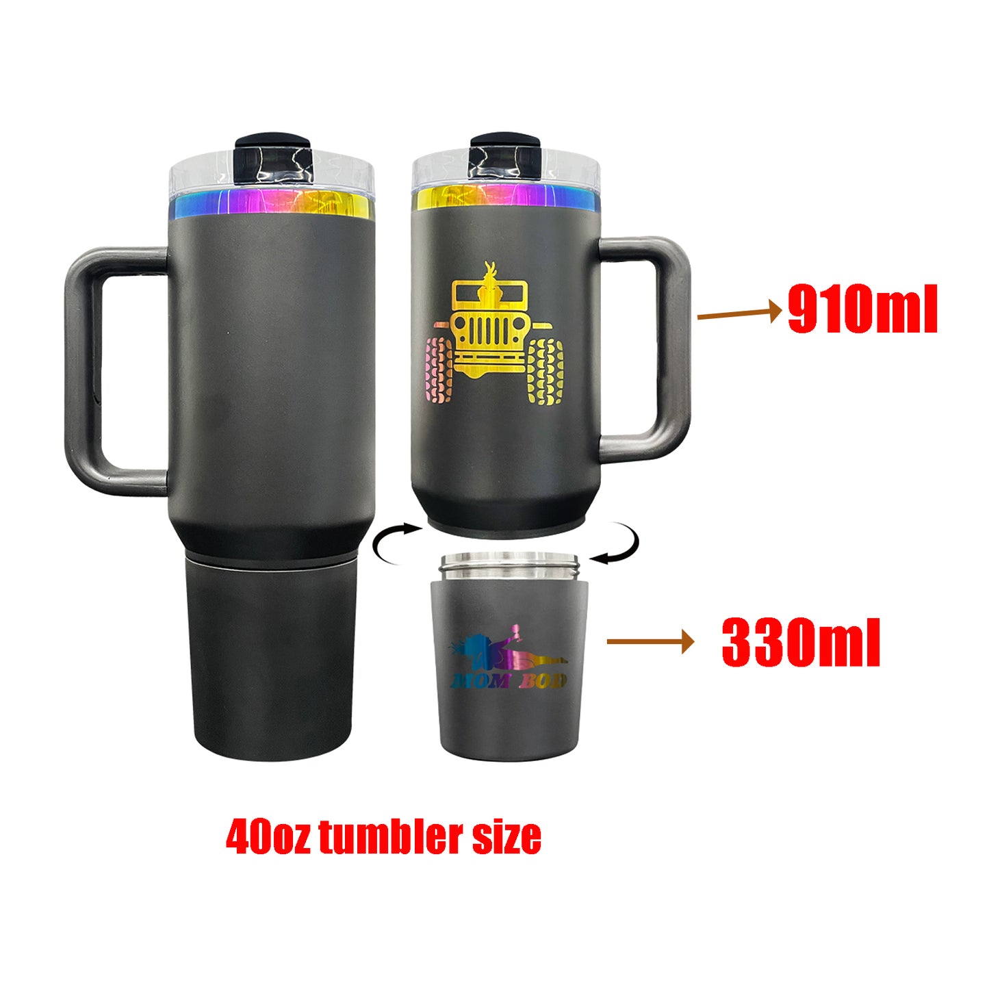 USA Presale_ Rainbow Plated H2.0 40oz Quencher Tumbler with Removal Handle and Hidden Storage Compartment for Laser Engraving_ miki