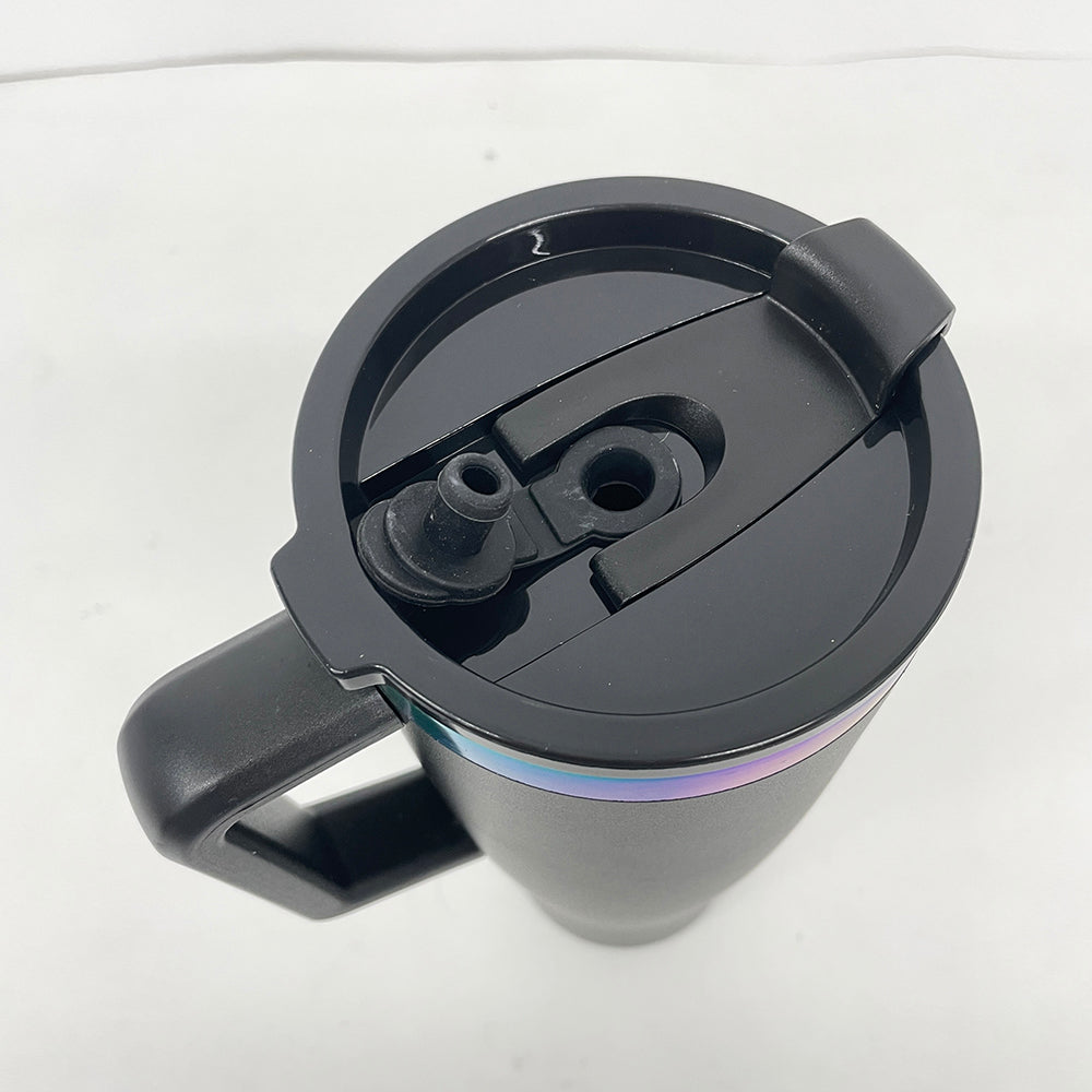 Powder Coated Curved 40oz Rainbow Plated Quencher Tumbler with Handle and Leak Proof Lid For Laser Engraving _miki
