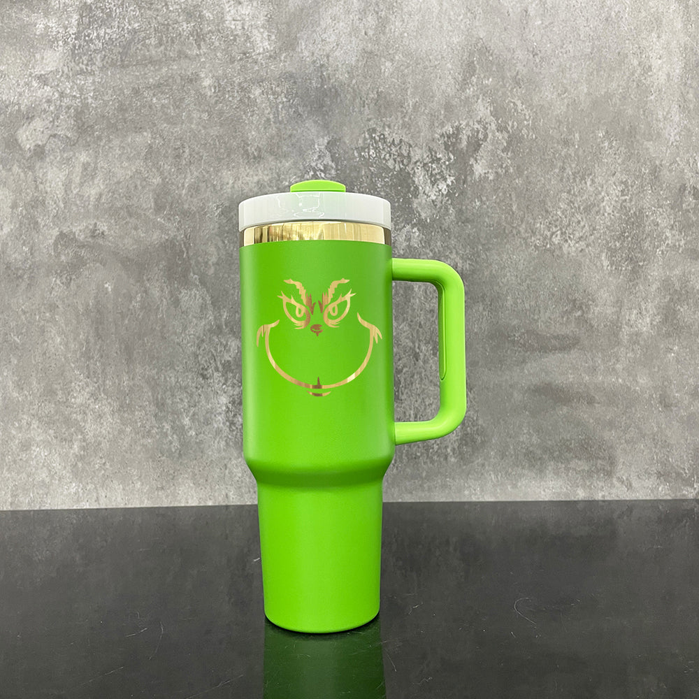 Mirror Gold Grinch Green Powder Coated H2.0 40oz Quencher Tumbler with Lid and Straw for Laser Engraving_ miki