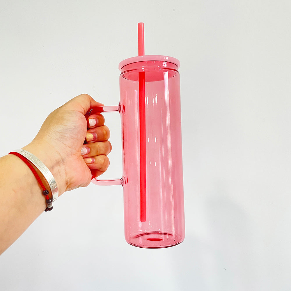 USA RTS sublimation jelly 20oz straight skinny glass mugs with handle suitable for UV DTF wraps_miki