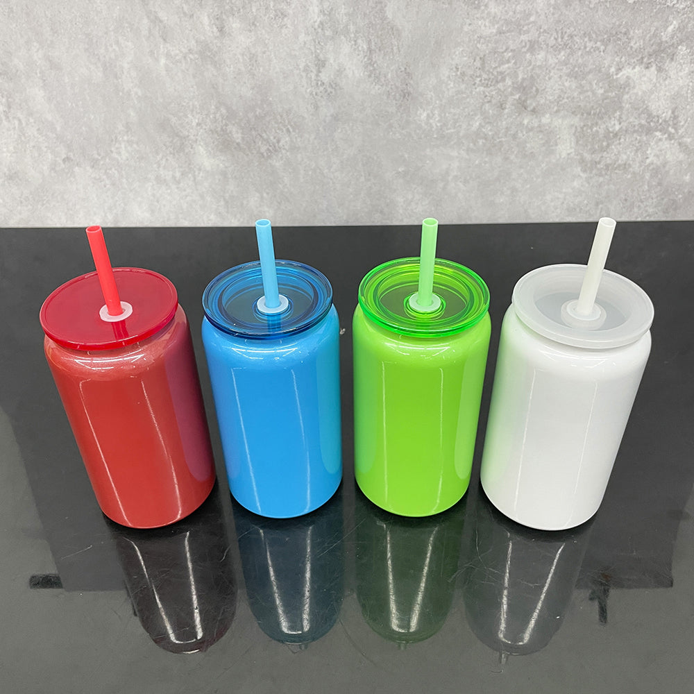 Xmas glossy sublimation 16oz vacuum insulated stainless steel can with colored pp lid and straw_miki