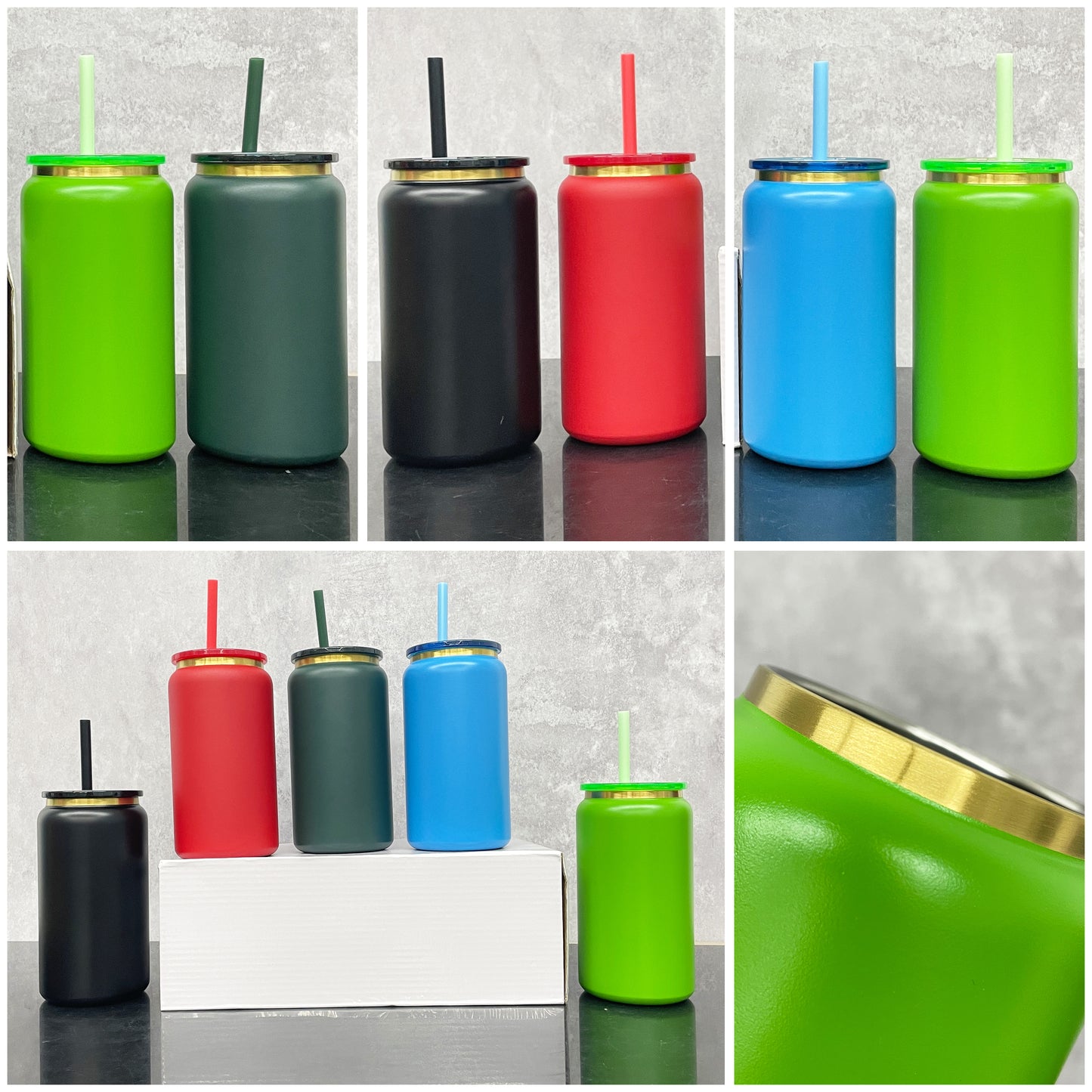 powder coated Christmas colors with gold plated 16oz vacuum insulated stainless steel can for laser engrave _miki