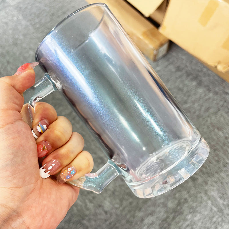 USA Presale_ Sublimation Ombre Color Iridescent 16oz Glass Beer Mug with Handle _ miki