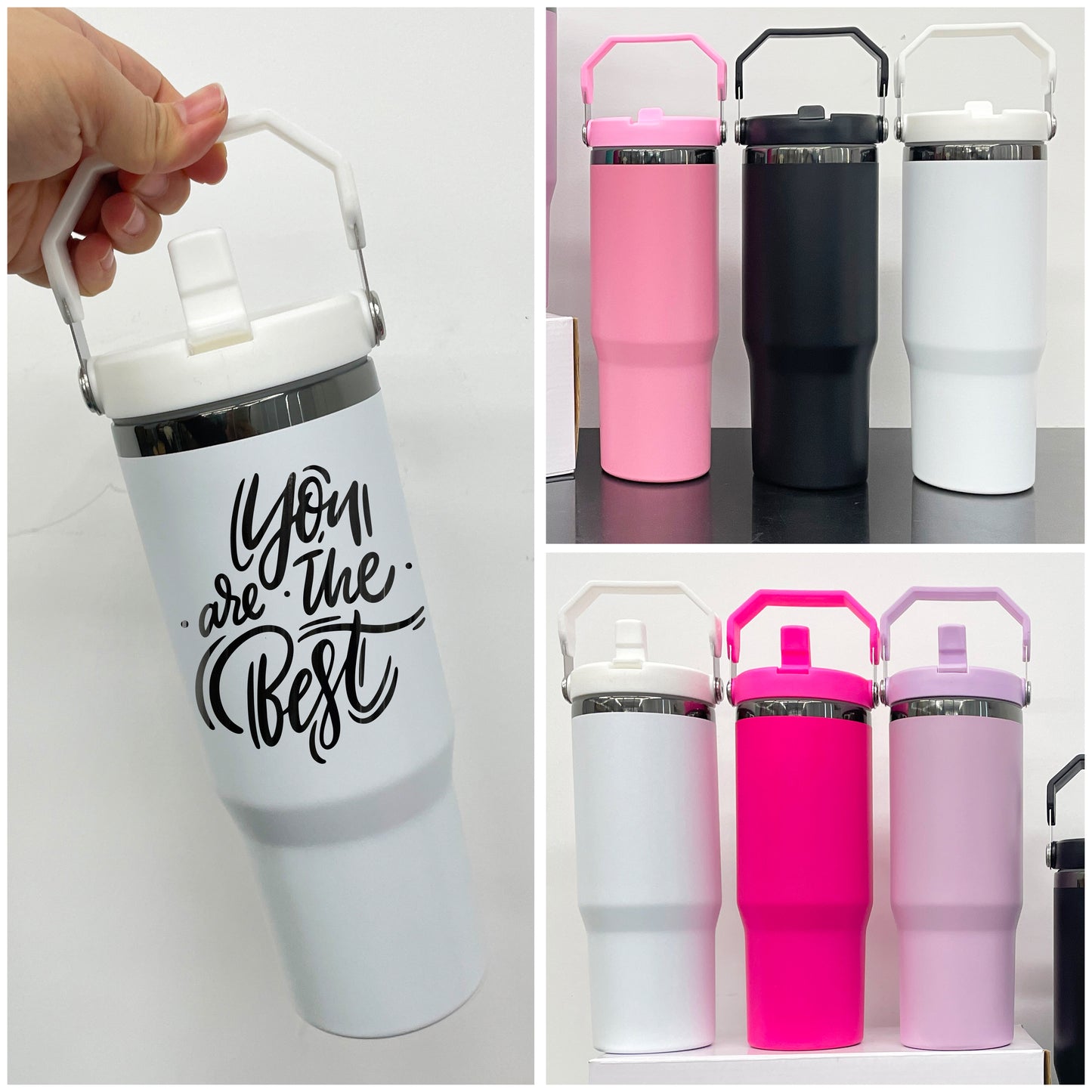 USA Presale_ Mirror Black Plated 30oz Flip Straw Water Bottles with Top Handle for Laser Engraving_ miki