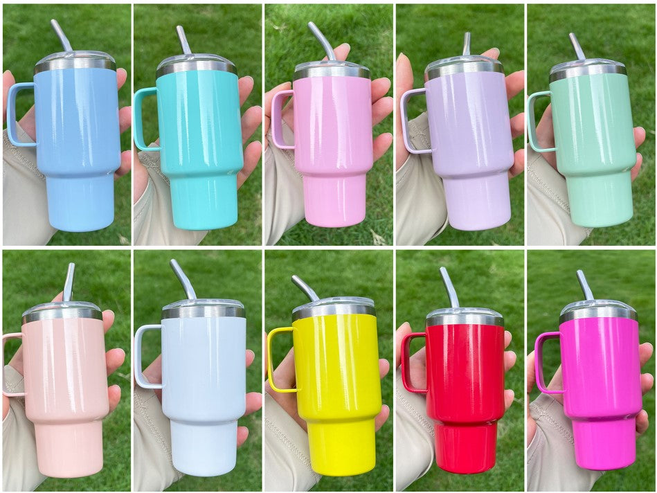 sublimation colored 3oz mini shot glass stainless steel with handle & metal straw,same shape as 40oz quencher tumbler_miki