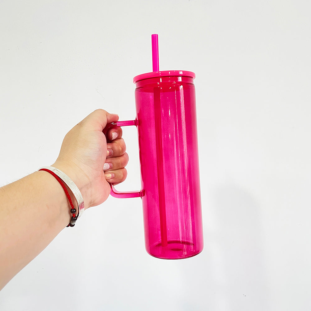 USA RTS sublimation jelly 20oz straight skinny glass mugs with handle suitable for UV DTF wraps_miki