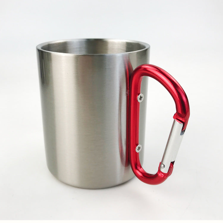 Sublimation Blank Portable 300ml Stainless Steel Camping Coffee Mug with Carabiner Handle for Backpacking , Hiking, Hunting, Fishing_ miki