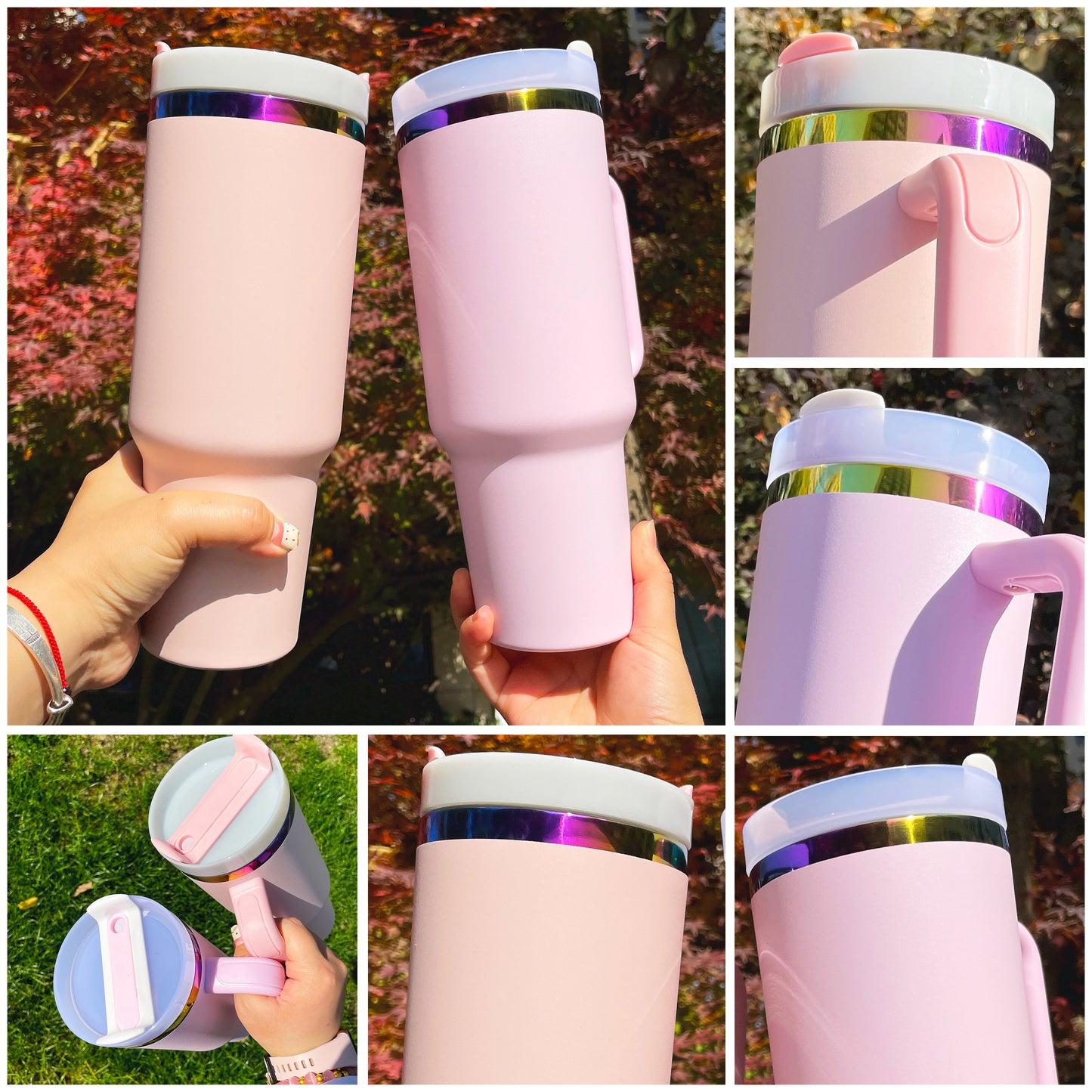 Valentines Day Pink Powder Coated 40oz Rainbow Plated Tumbler For Laser Engraving_miki