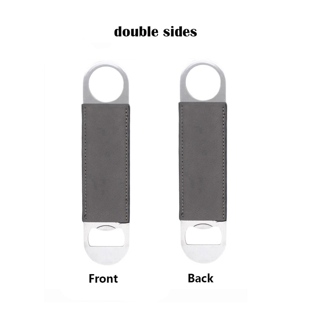 Bartender Bottle Openers Stainless Steel Flat Beer Bottle Opener with PU Leather Handle 1.6" x 7" for Laser Engraing _miki