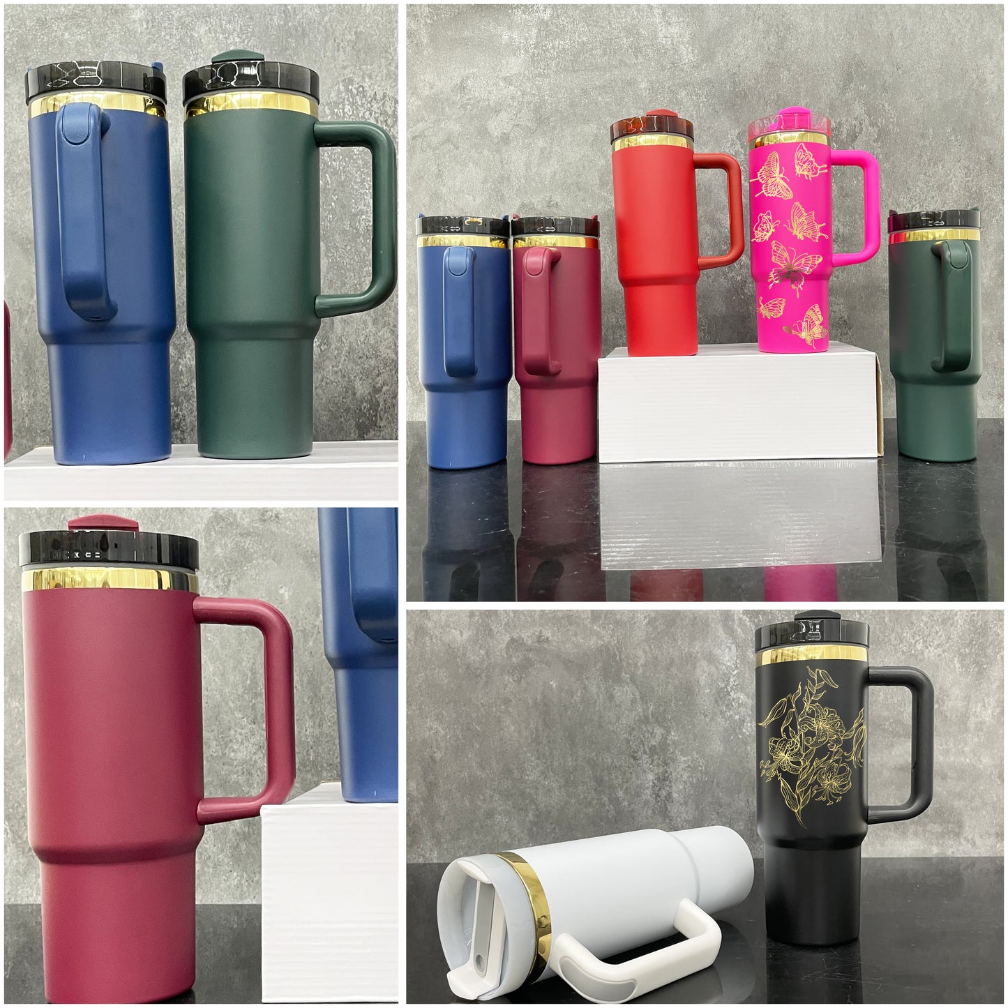 H2.0 30oz mirror gold plated Christmas colored powder coated quencher tumbler for laser engraving_miki