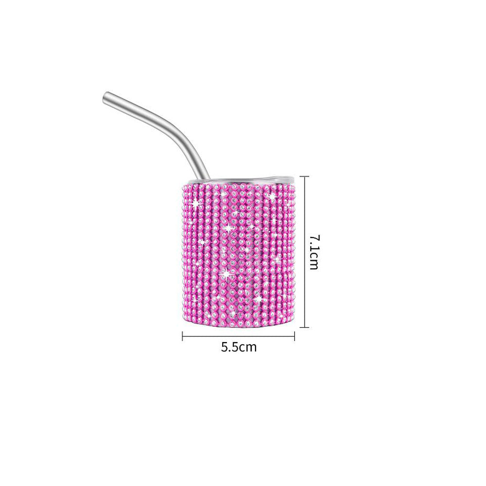 3oz rhinestone bling stainless steel shot glass with lid and metal straw_miki