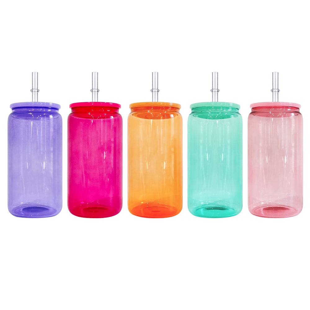 USA RTS _sublimation 16oz jelly glass cans with plastic lids and straws_miki