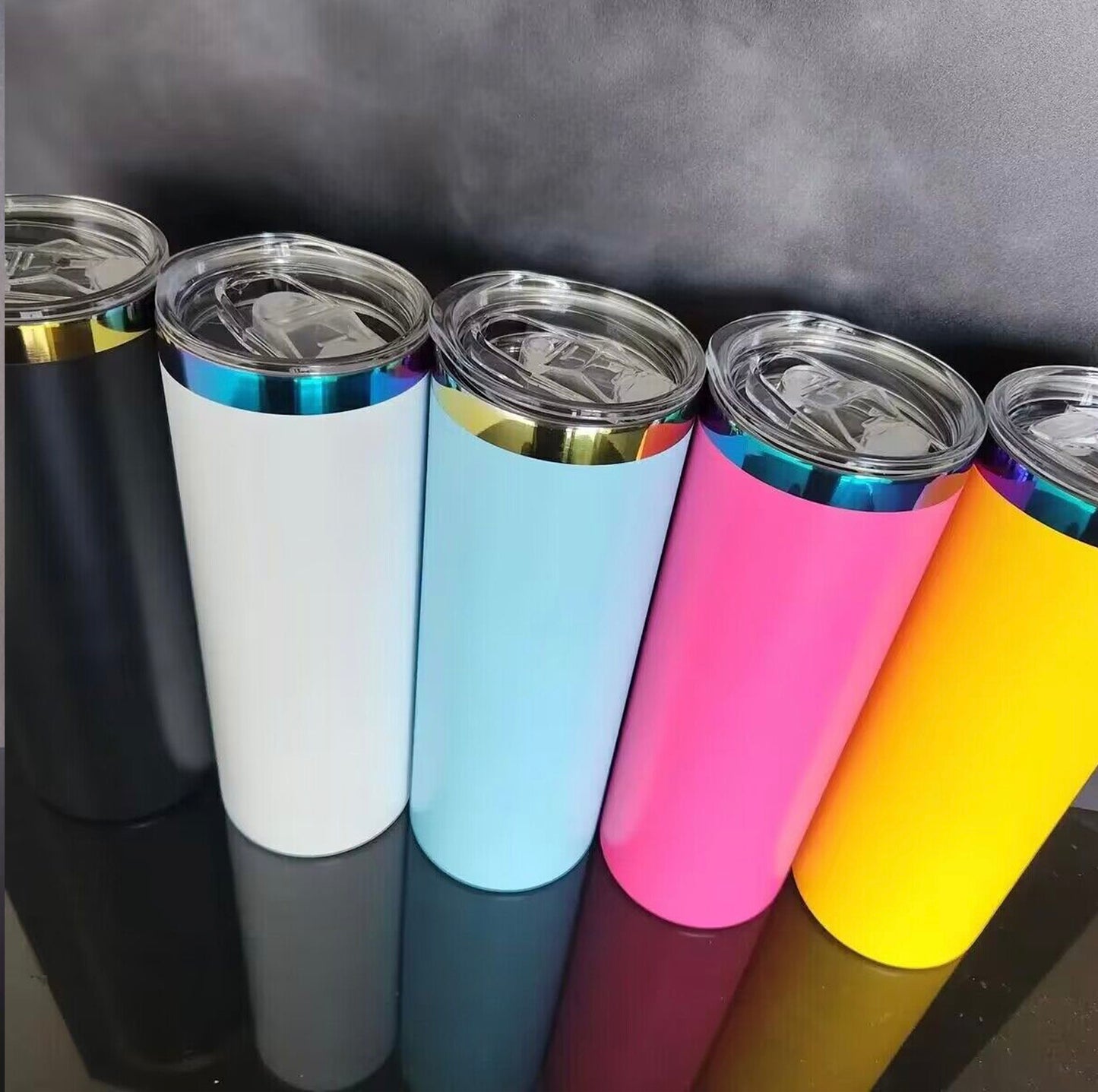 USA RTS_ powder coated 20oz rainbow plated skinny straight tumblers with leak proof lid and colorful straws_miki