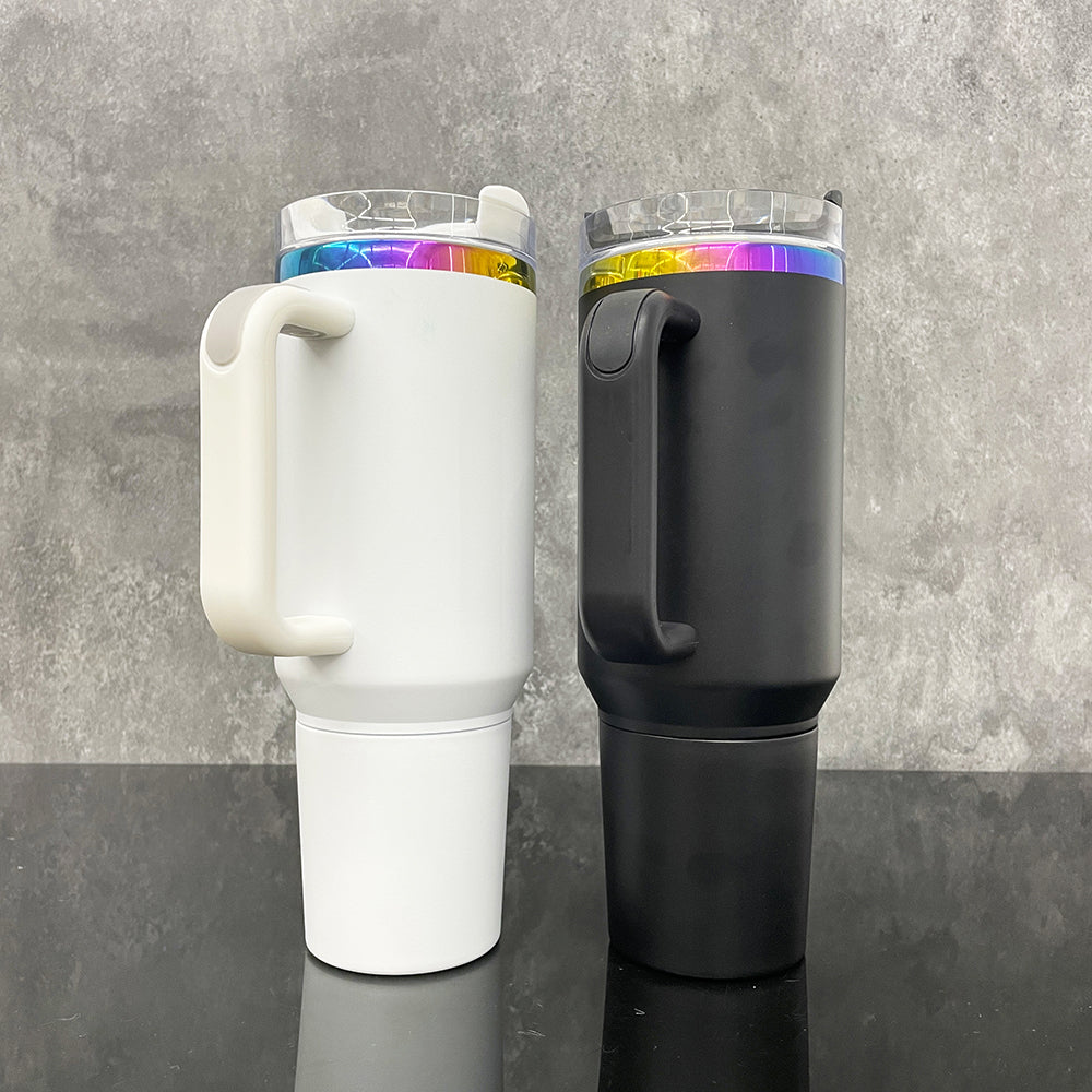 USA Presale_ Rainbow Plated H2.0 40oz Quencher Tumbler with Removal Handle and Hidden Storage Compartment for Laser Engraving_ miki