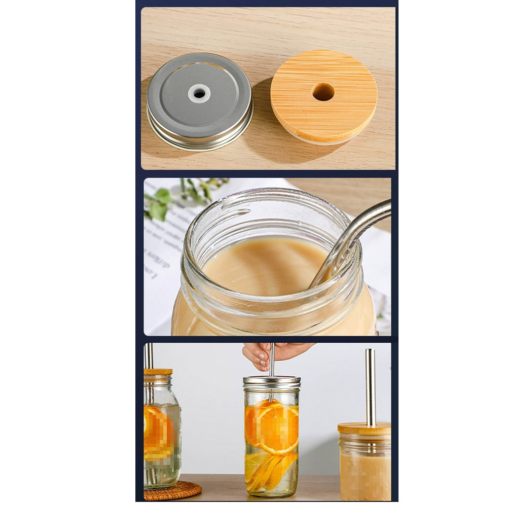 Ball Wide Mouth Glass Mason Jars With Bamboo Lid And Stainless Steel Straws For Smoothies, Milk Shakes, Iced Coffee_ miki