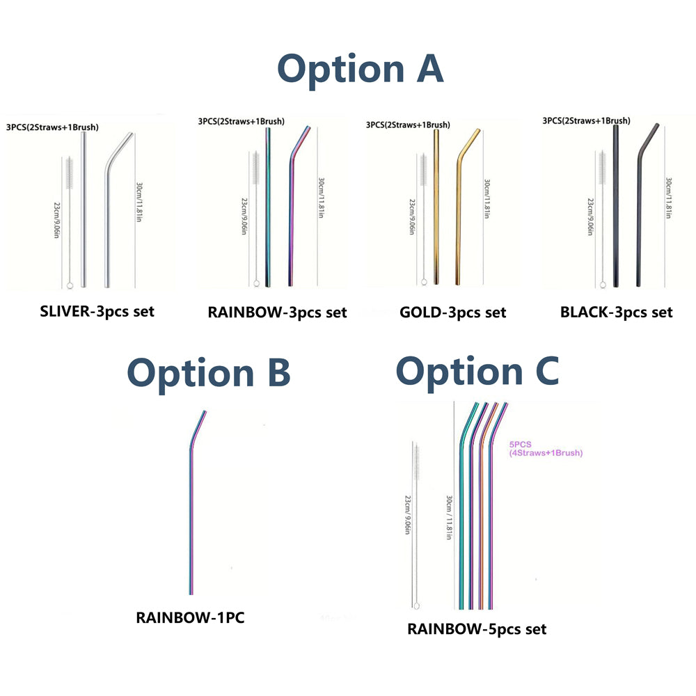 colorful rainbow 30cm stainless steel straws 11.8 inches metal straws with Cleaning Brush for 40oz tumblers_miki