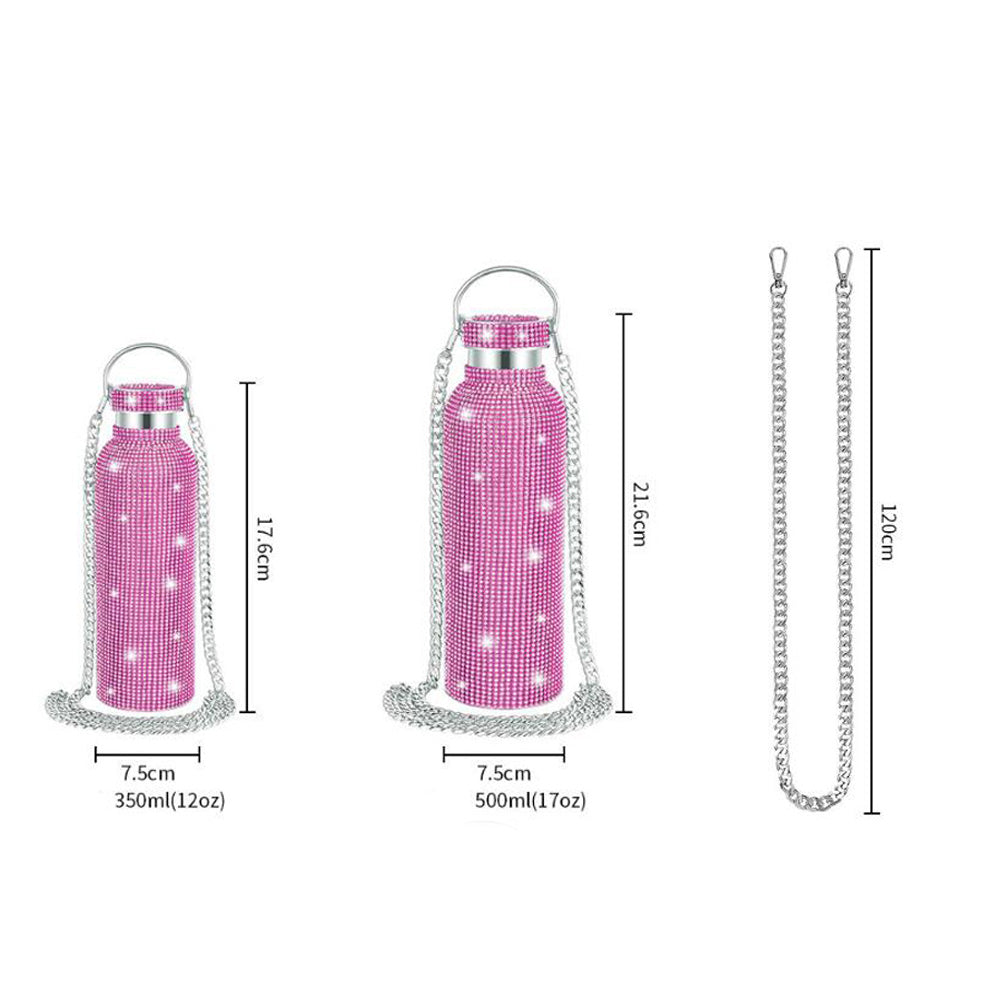 17oz 12oz rhinestone bling water bottles with lid and chain_miki