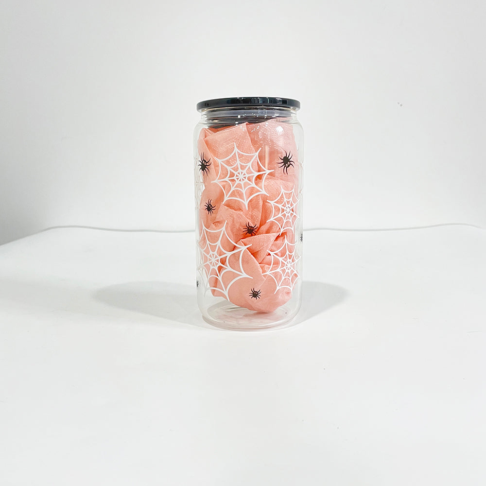 USA RTS_ 3D touch UV printing Halloween designed 16oz clear glass can with pp lid and straw_miki