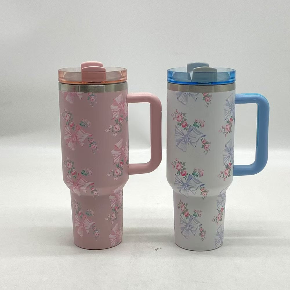 40oz Gold Plated Love Shack Fancy H2.0 Flower Quencher Tumblers with Removable Handle and Straw_ miki