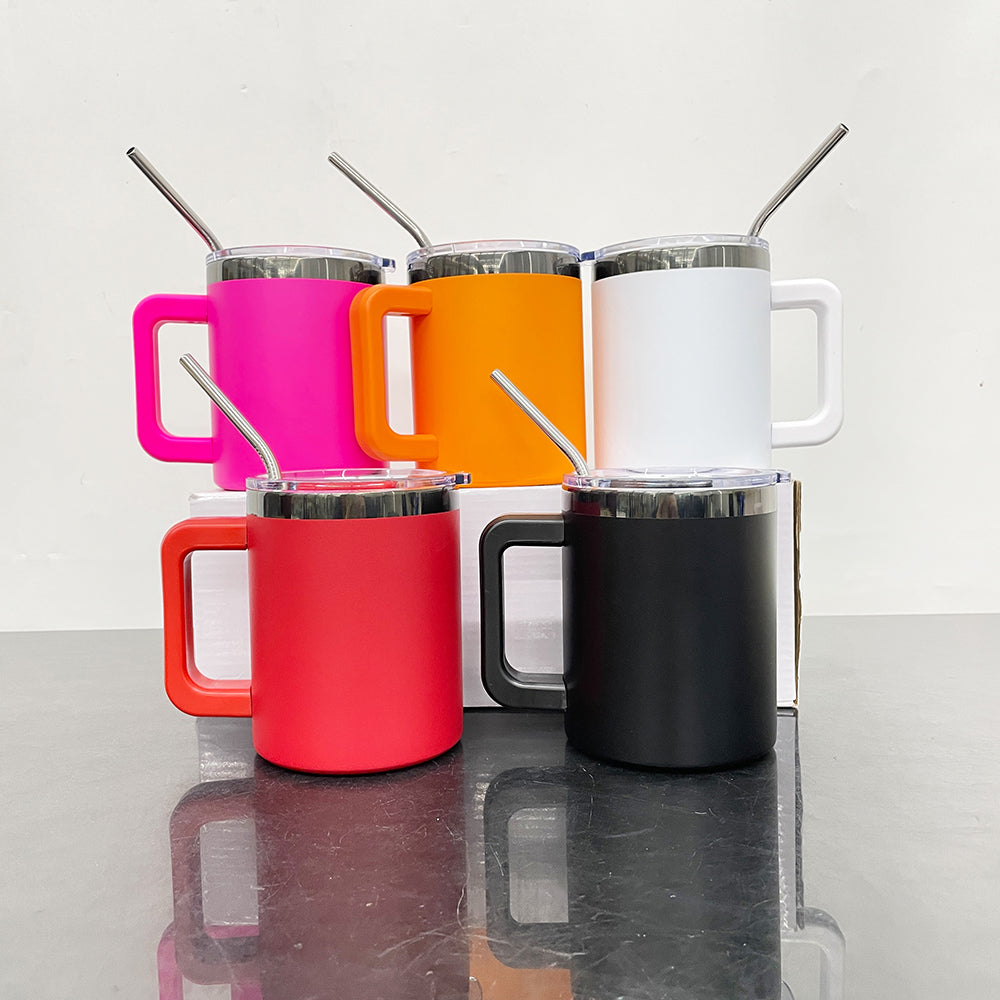 USA RTS_ Black Plated 10oz Magnetic Lid Powder Coated Stainless Steel Coffee Mugs With Removable Handle And Metal Straw_ miki