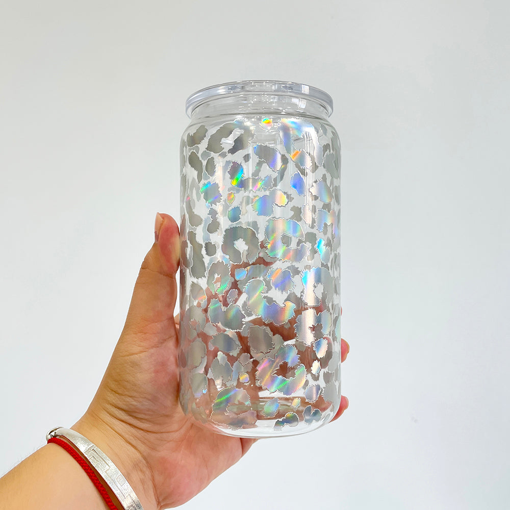 USA RTS clear holographic leopard 16oz glass cans_miki