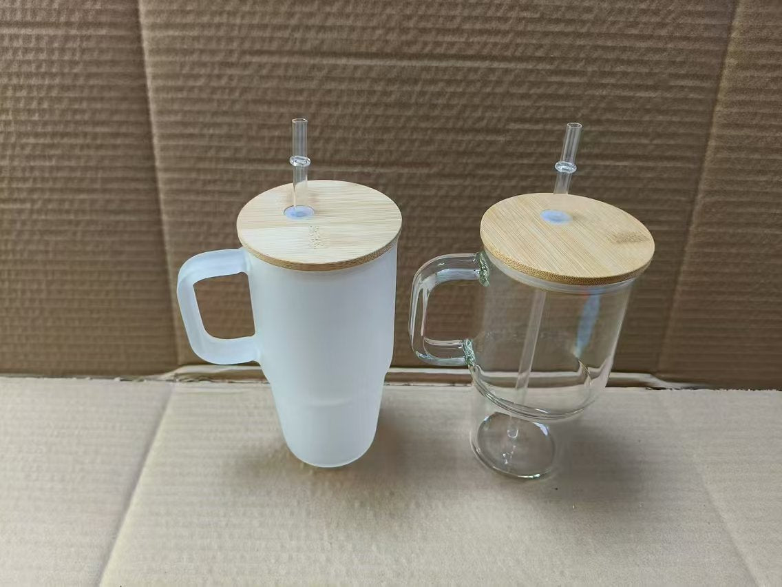 20oz quencher glass mug with handle clear frosted jelly for sublimation and UV DTF wraps_miki