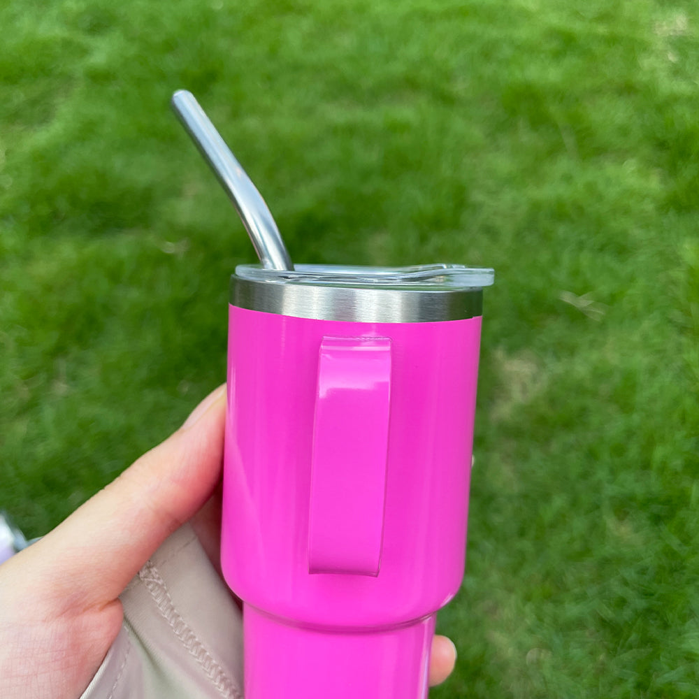 sublimation colored 3oz mini shot glass stainless steel with handle & metal straw,same shape as 40oz quencher tumbler_miki
