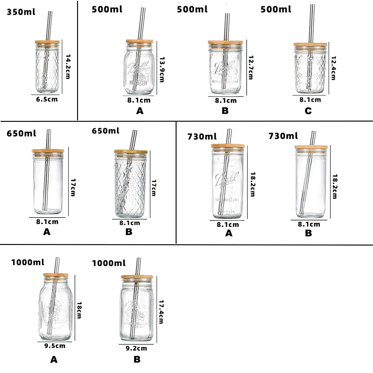 Ball Wide Mouth Glass Mason Jars With Bamboo Lid And Stainless Steel Straws For Smoothies, Milk Shakes, Iced Coffee_ miki