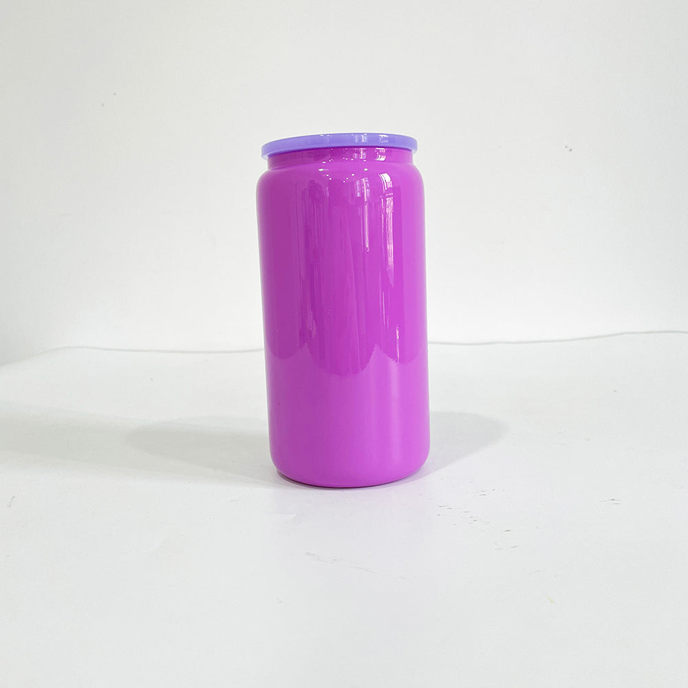 USA RTS_ Sublimation 16oz Macaron Color 16oz Glass Can with PP Lid and Straw_ miki