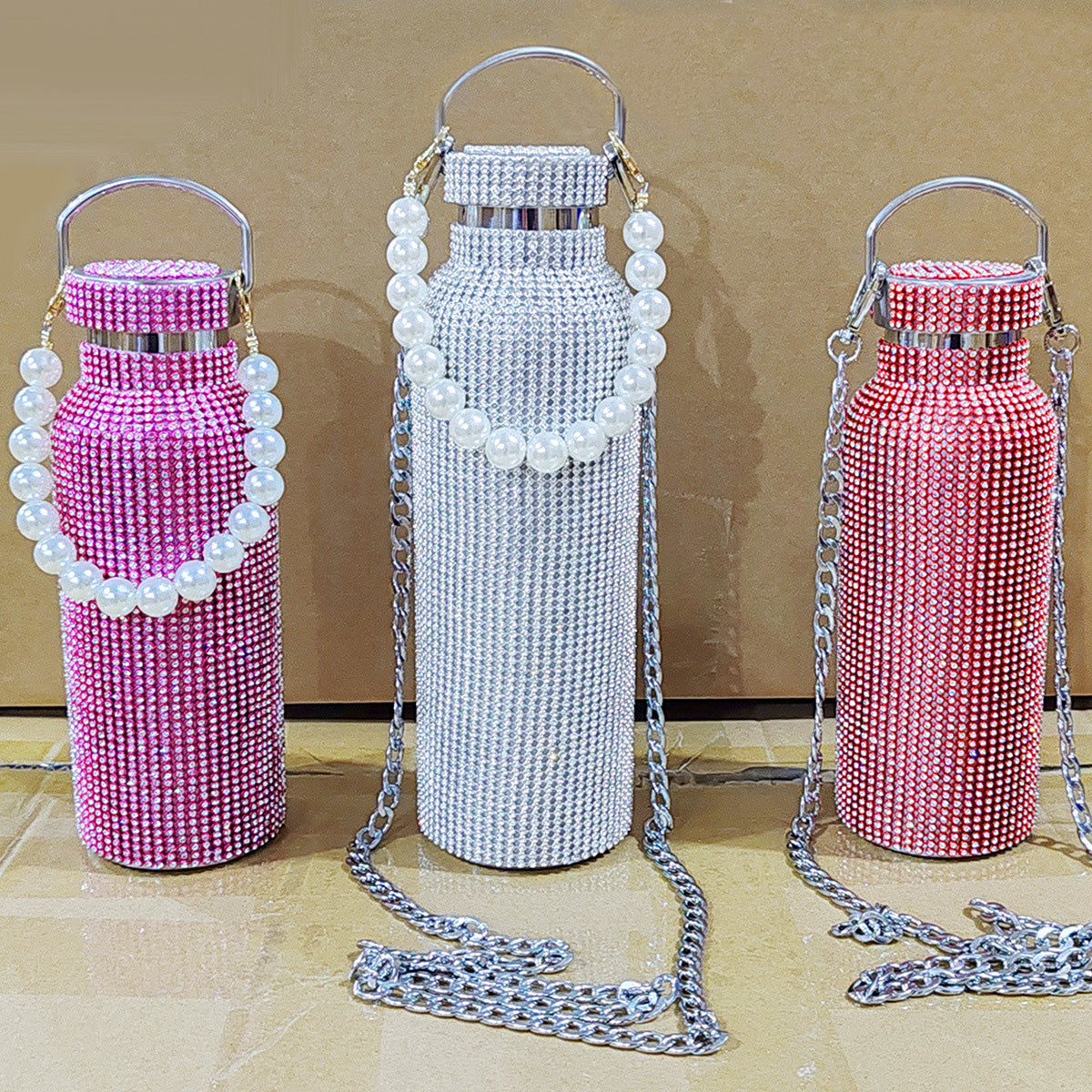 17oz 12oz rhinestone bling water bottles with lid and chain_miki