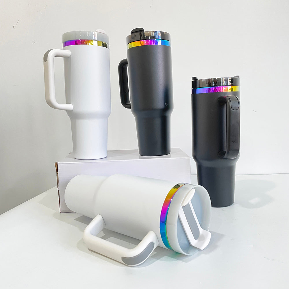 Rainbow Plated 30oz 40oz Powder Coated Quencher Tumblers With Removal Handle And Plastic Straw For Laser Engraving_ miki