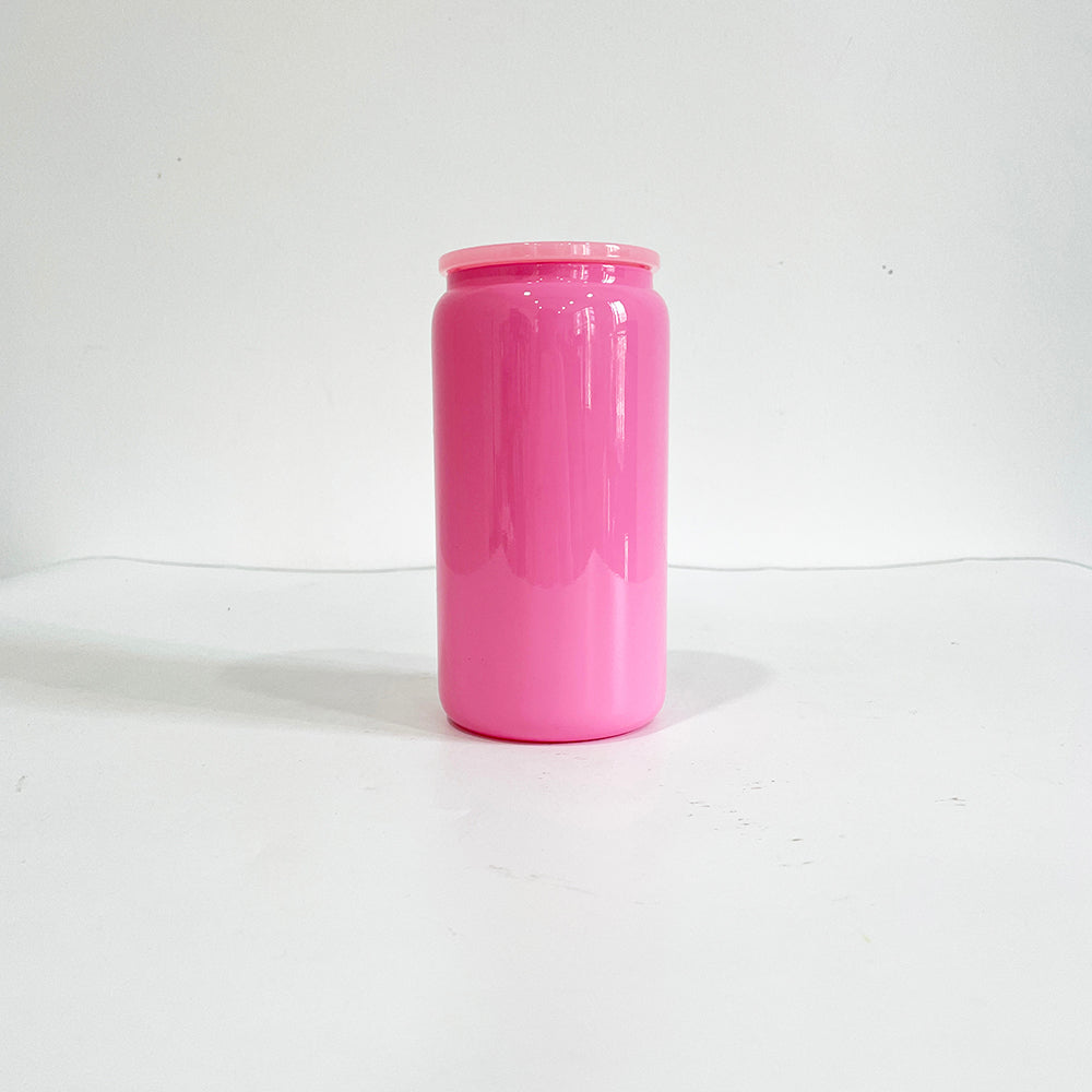 USA RTS_ Sublimation 16oz Macaron Color 16oz Glass Can with PP Lid and Straw_ miki