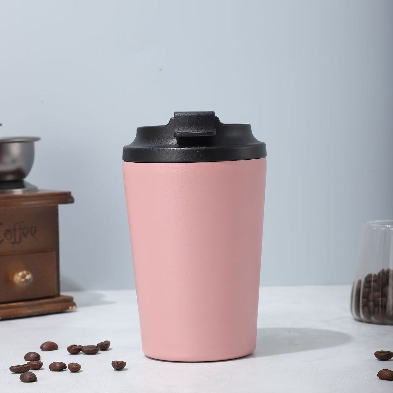 powder coated 8oz 12oz double walled vacuum insulated coffee mugs with Spill Proof lid _miki