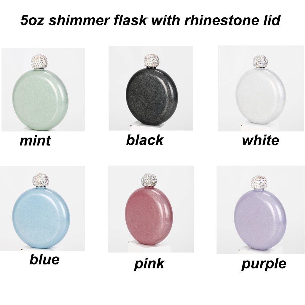 5oz blank sublimation circle round mini flask with rhinestone lid_miki