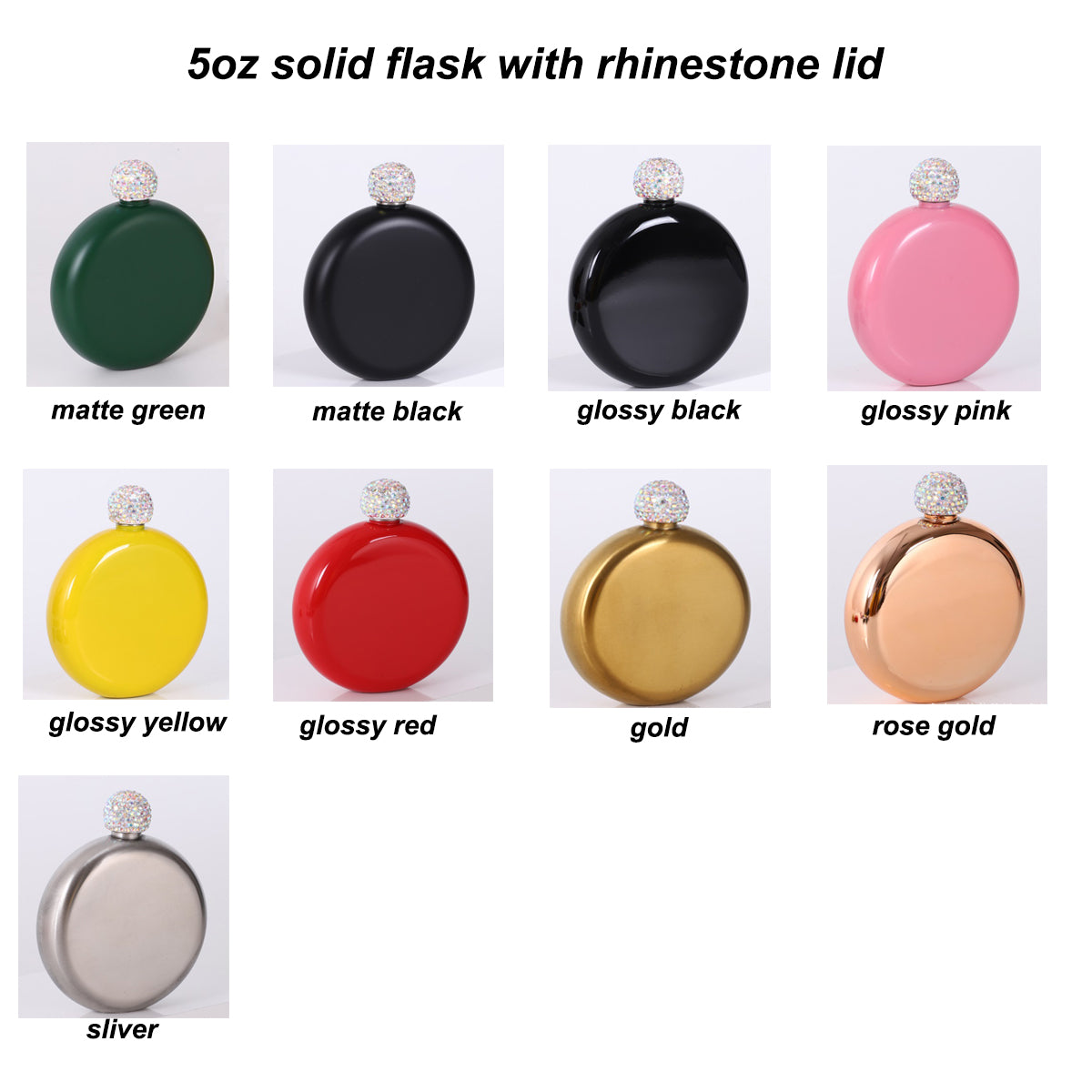5oz blank sublimation circle round mini flask with rhinestone lid_miki