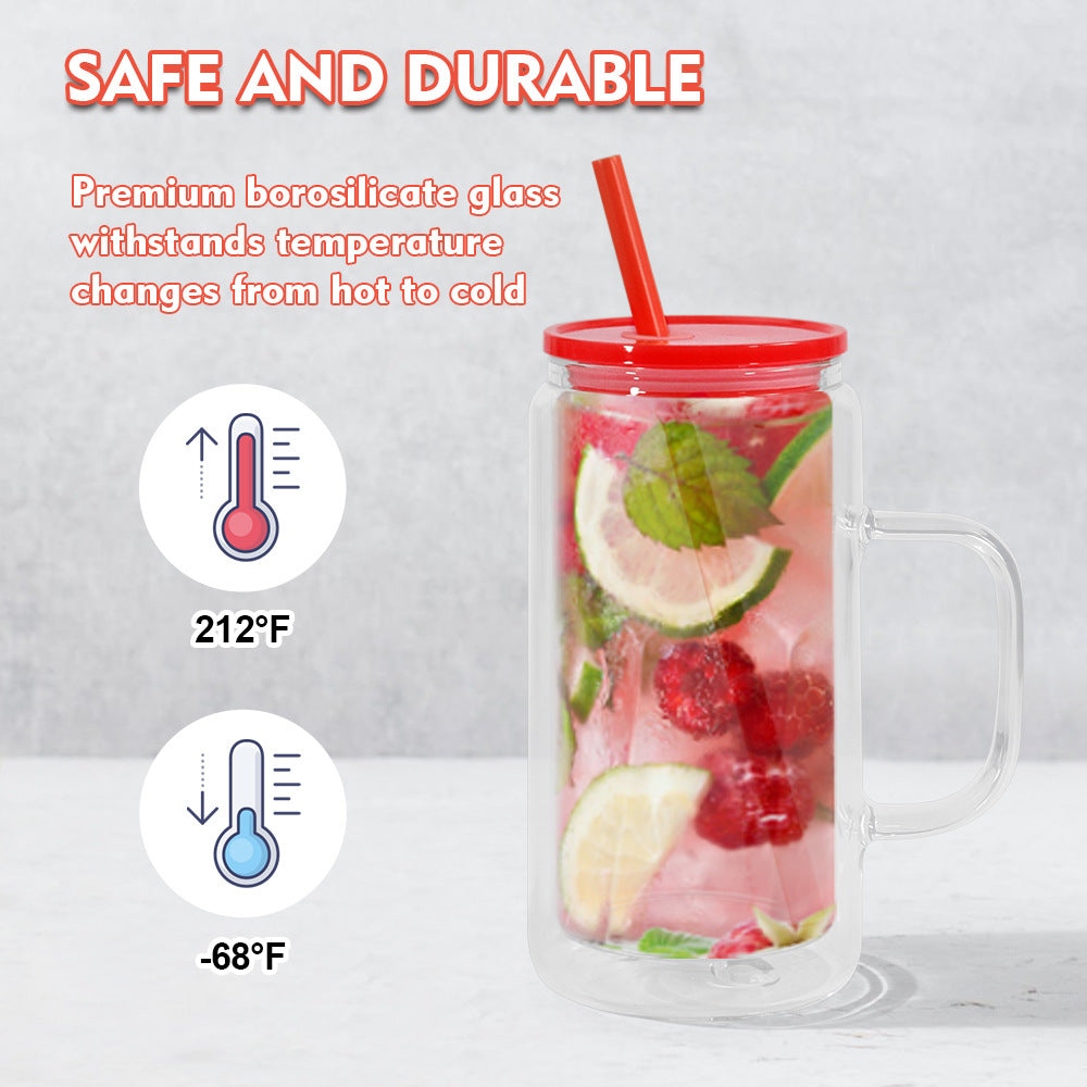 Sublimation 16oz Double Walled Snow Globe Glass Mugs Pre-Drilled with Handle and Colored Lids for UV DTF and DIY Glitter_ miki