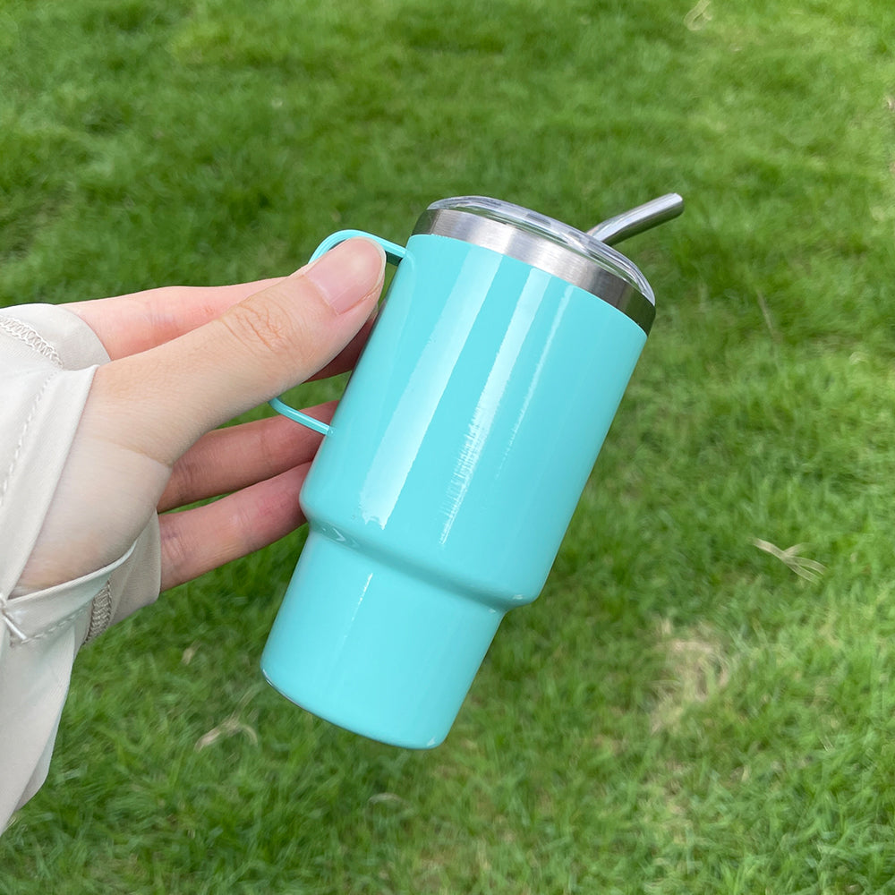 sublimation colored 3oz mini shot glass stainless steel with handle & metal straw,same shape as 40oz quencher tumbler_miki