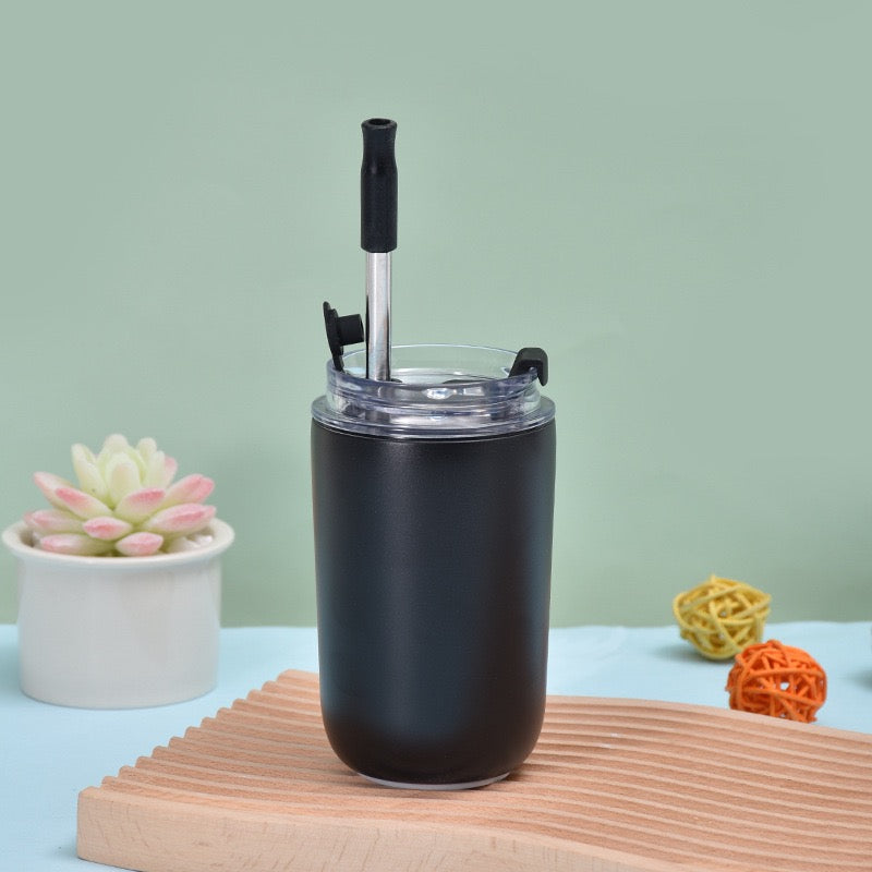 Cute 280ml stainless steel insulated cup coffee milk mug with lid and straw_miki