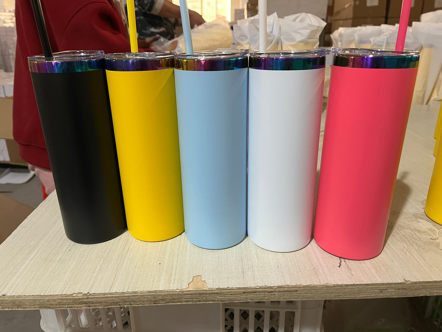 USA RTS_ powder coated 20oz rainbow plated skinny straight tumblers with leak proof lid and colorful straws_miki