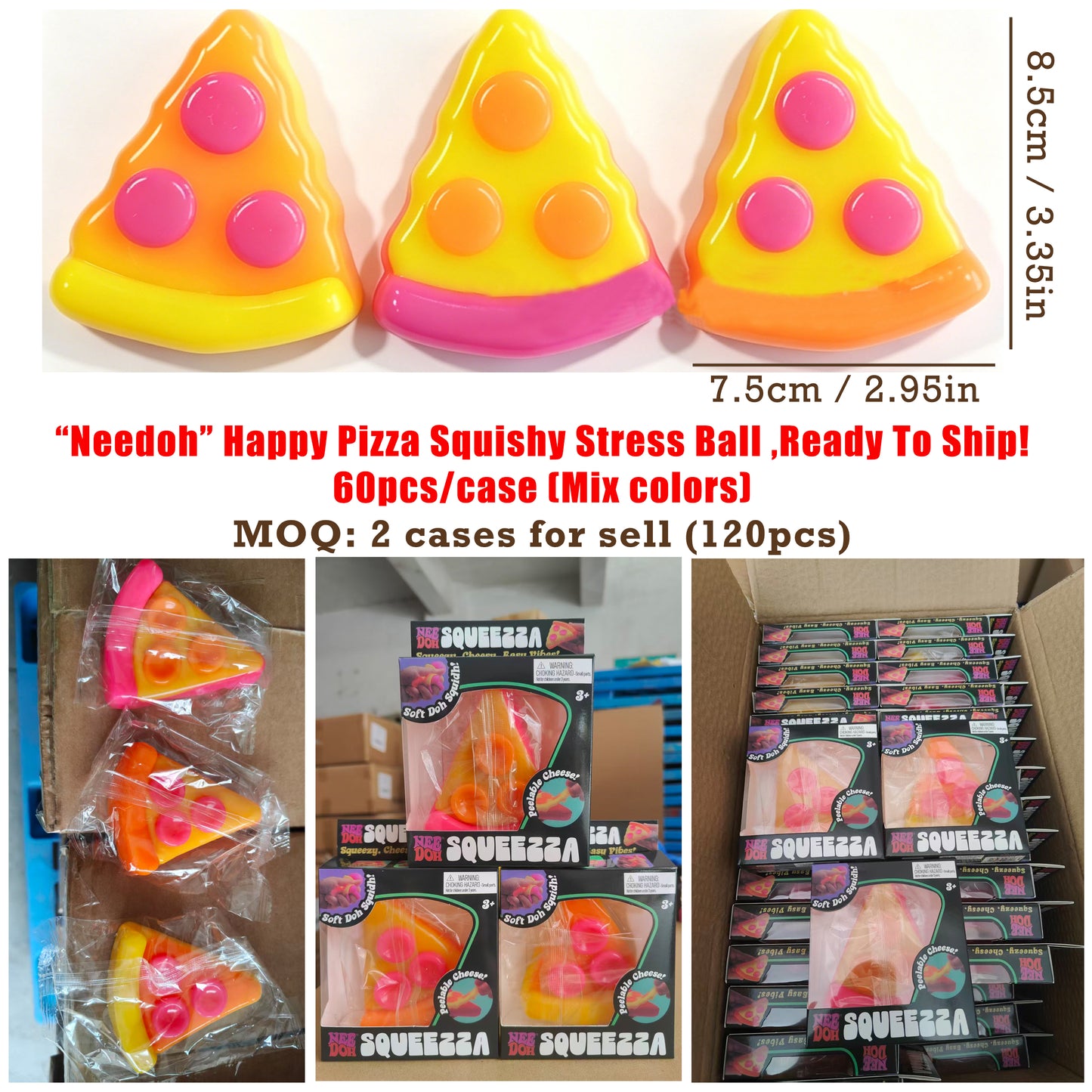 USA Presale_ Needoh Happy Pizza Squishy Stress Ball with logo on the box_ miki