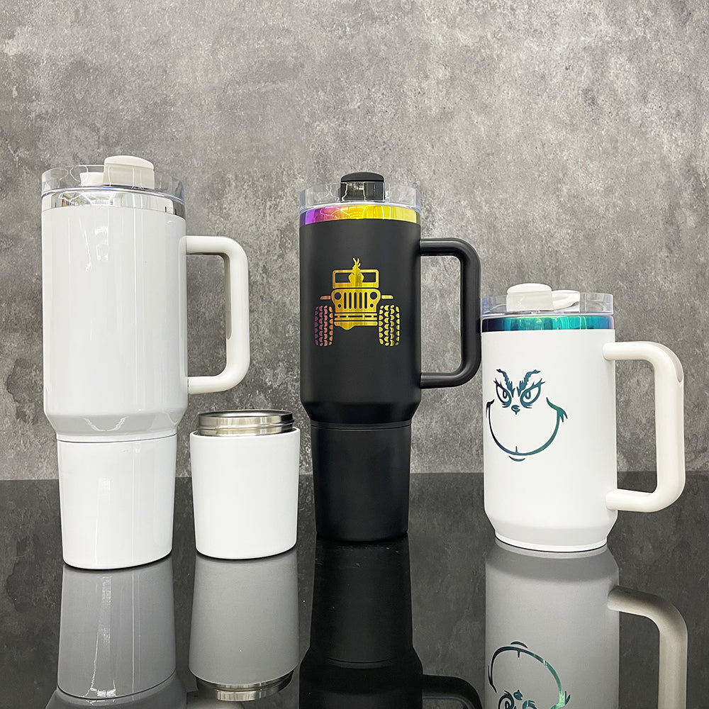 USA Presale_ Rainbow Plated H2.0 40oz Quencher Tumbler with Removal Handle and Hidden Storage Compartment for Laser Engraving_ miki