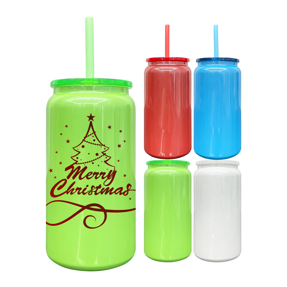 Xmas glossy sublimation 16oz vacuum insulated stainless steel can with colored pp lid and straw_miki